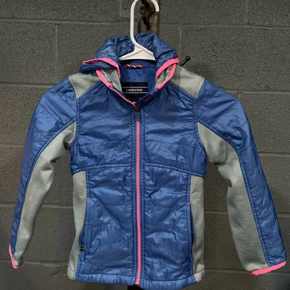Lands' End Blue Jacket with Pink Trim